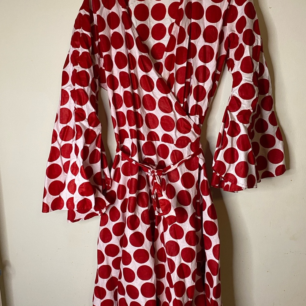 Red Polka Dot Wrap Maxi Dress with Matching Head Wrap.